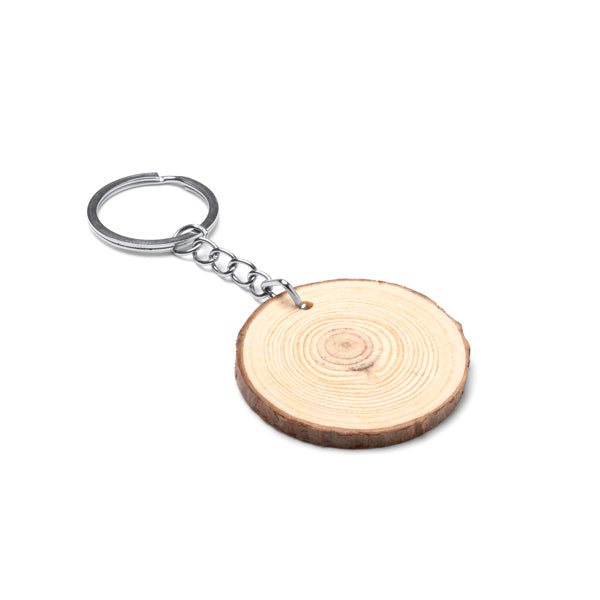 Stamina BUDAN Wood and metal keyring in round - promotional merchandise printed with your company logo