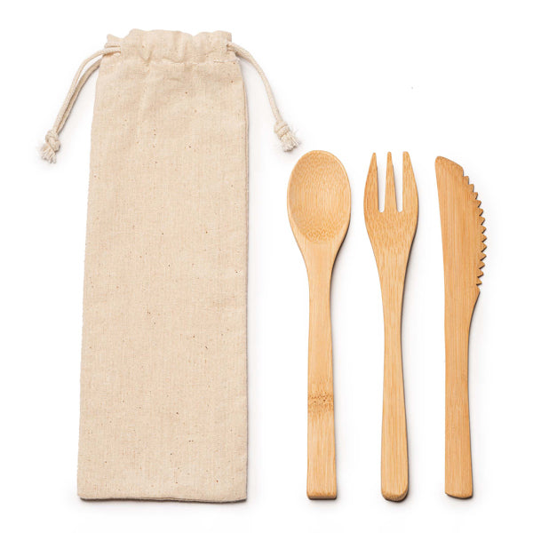 Stamina COLMER Natural bamboo cutlery set in beige - promotional merchandise printed with your company logo