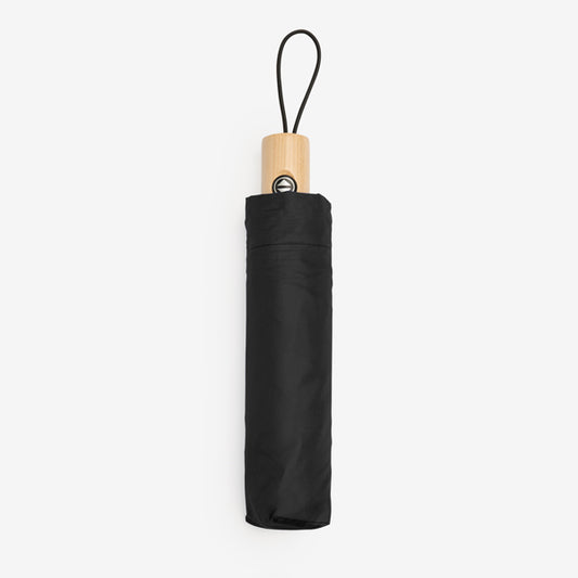 Stamina NAURO Polyester and wood umbrella in black - promotional merchandise printed with your company logo