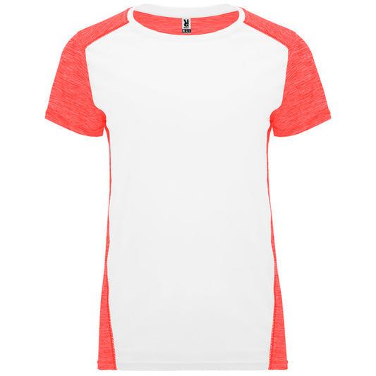 ROLY ZOLDER WOMAN Women's T-shirt in white/heather fluor coral - promotional clothing printed with your company logo