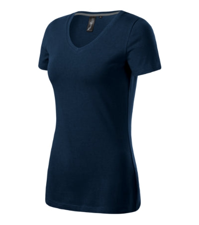 MALFINI Premium ACTION V-NECK Women's T-shirt in navy blue - promotional clothing printed with your company logo