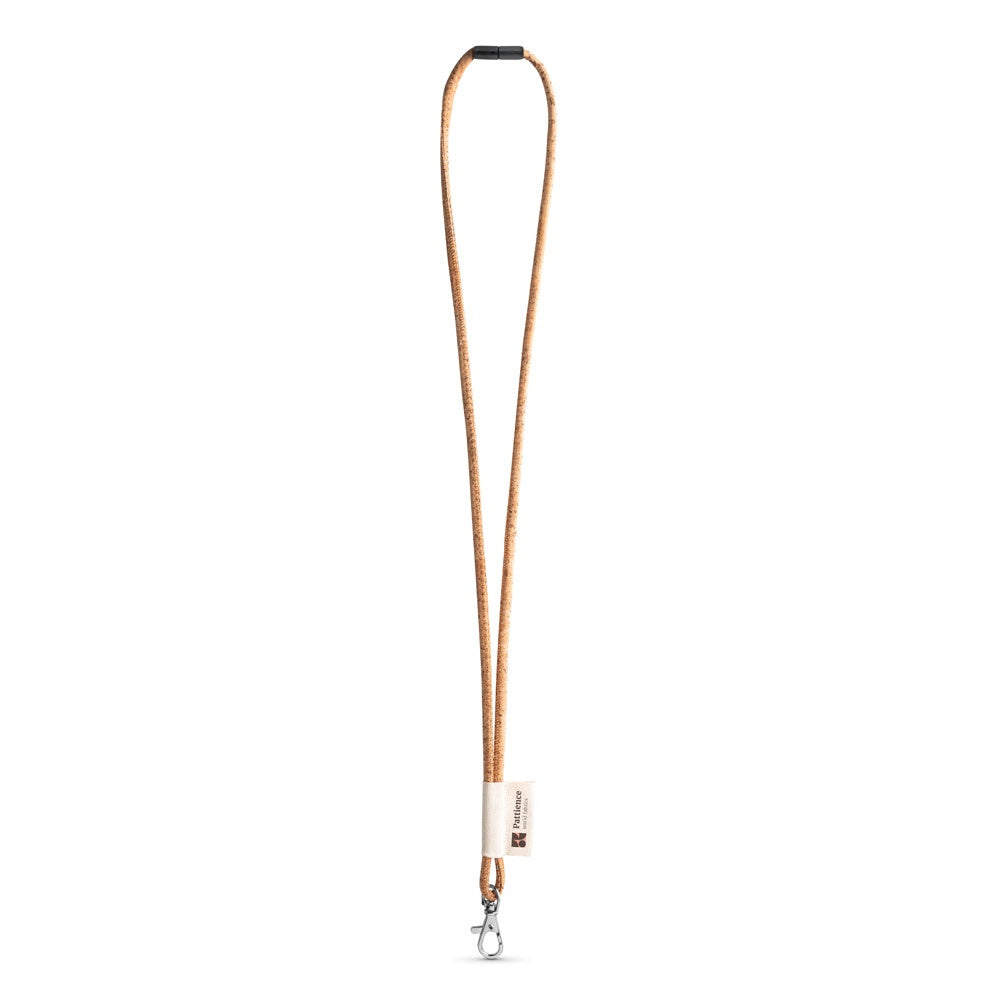 SET Lanyard CORK Long (Ø 5 mm) with Hook Trigger Snap 9 mm and safety lock Ø 5 mm promotional lanyard in natural with custom