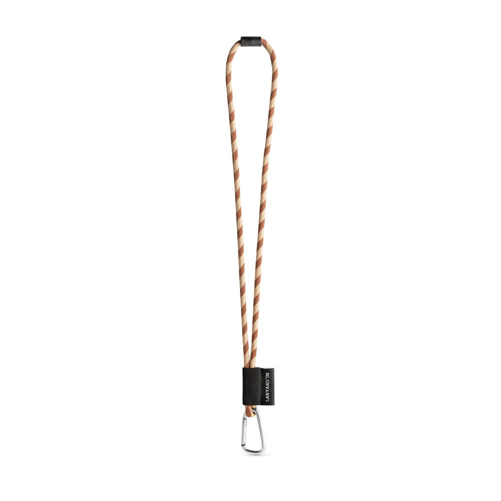 SET Lanyard TUBE Long (Ø 7 mm) with D-shape carabiner 55 mm and safety lock Ø 7 mm promotional lanyard in brown/beige with