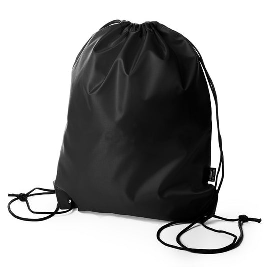 Stamina RPET LARUS RPET polyester drawstring bag in black - promotional merchandise printed with your company logo