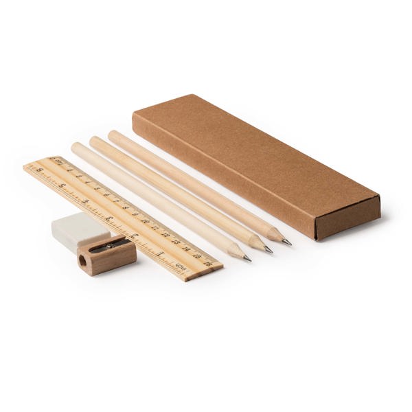Stamina VERNAK Natural wood writing set in beige - promotional merchandise printed with your company logo
