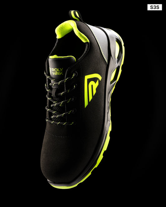 ROLY WRK CERYSON Unisex work shoes in black/fluor yellow - promotional clothing printed with your company logo