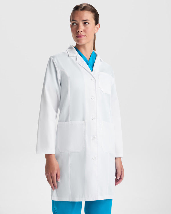 ROLY WRK VACCINE WOMAN Women's lab coat in white - promotional clothing printed with your company logo