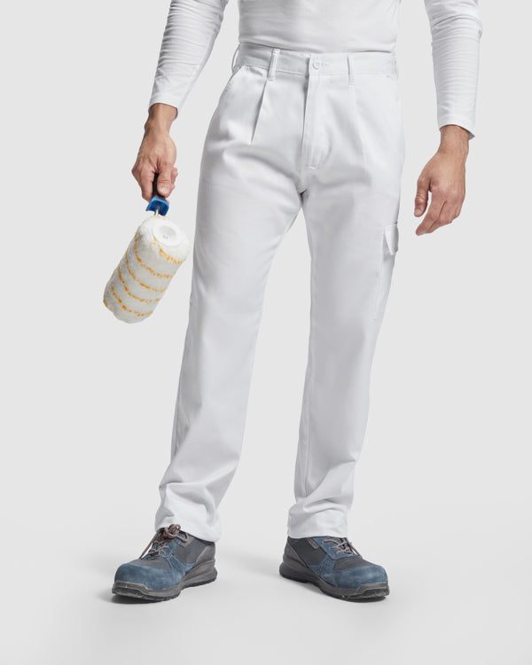 ROLY WRK PINTOR Men's trousers in white - promotional clothing printed with your company logo
