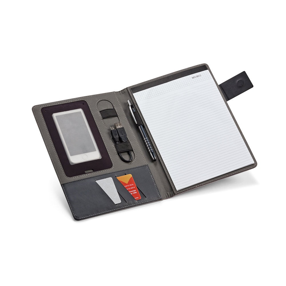 PYNCHON promotional document folder in light grey (detail view) with custom logo branding