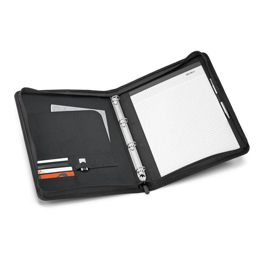 AUSTER promotional document folder in light grey (detail view) with custom logo branding