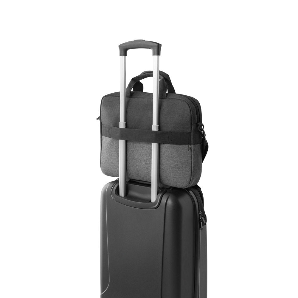 GENOA promotional laptop bag in grey (detail view) with custom logo branding
