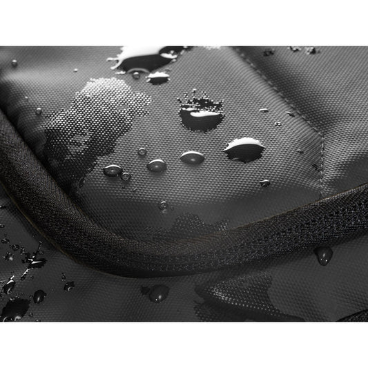 TOULON promotional laptop bag in black (detail view) with custom logo branding