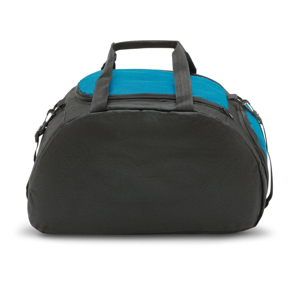 FIT promotional sports bag in light blue (detail view) with custom logo branding