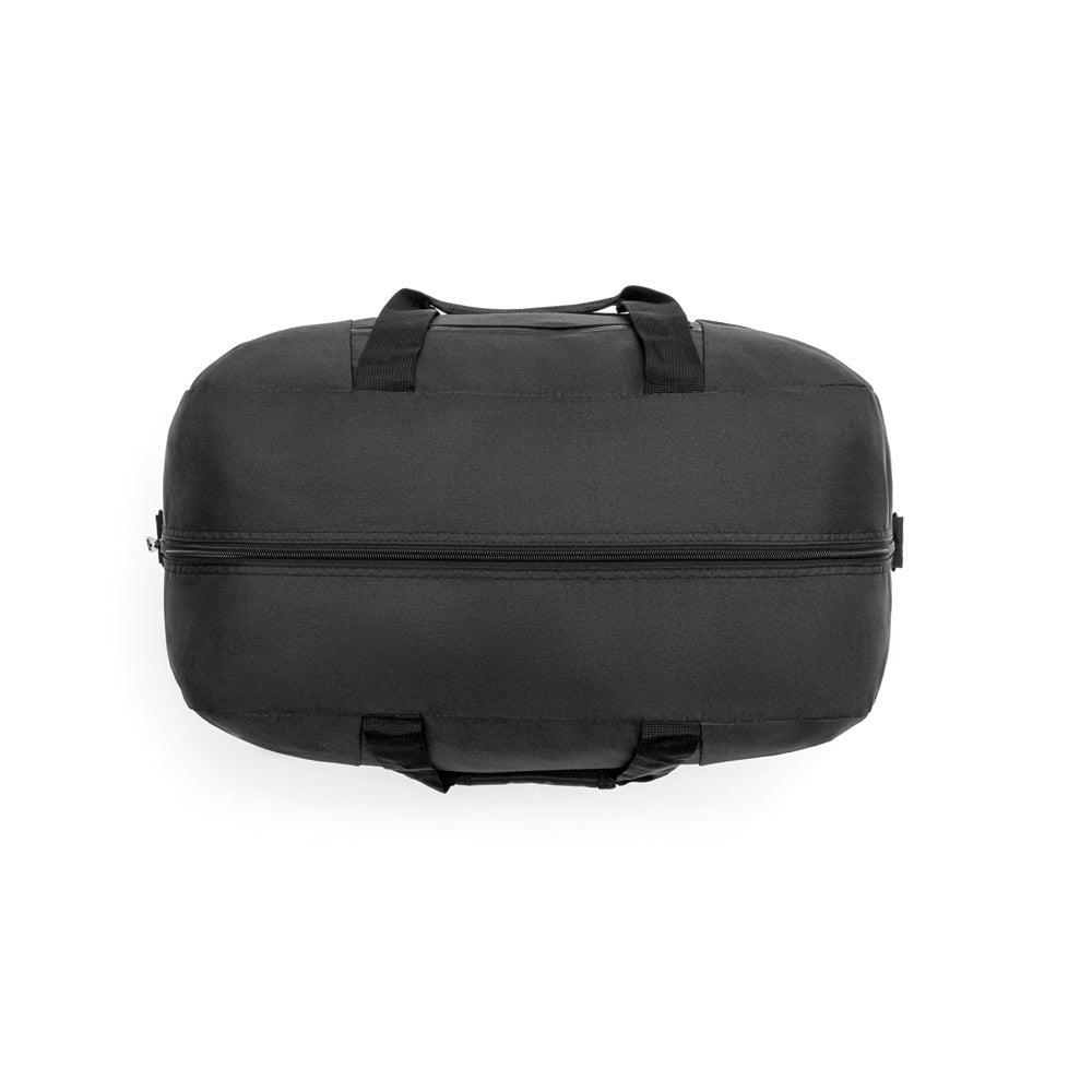 ZIPPERS SPORT promotional sports bag in black (detail view) with custom logo branding