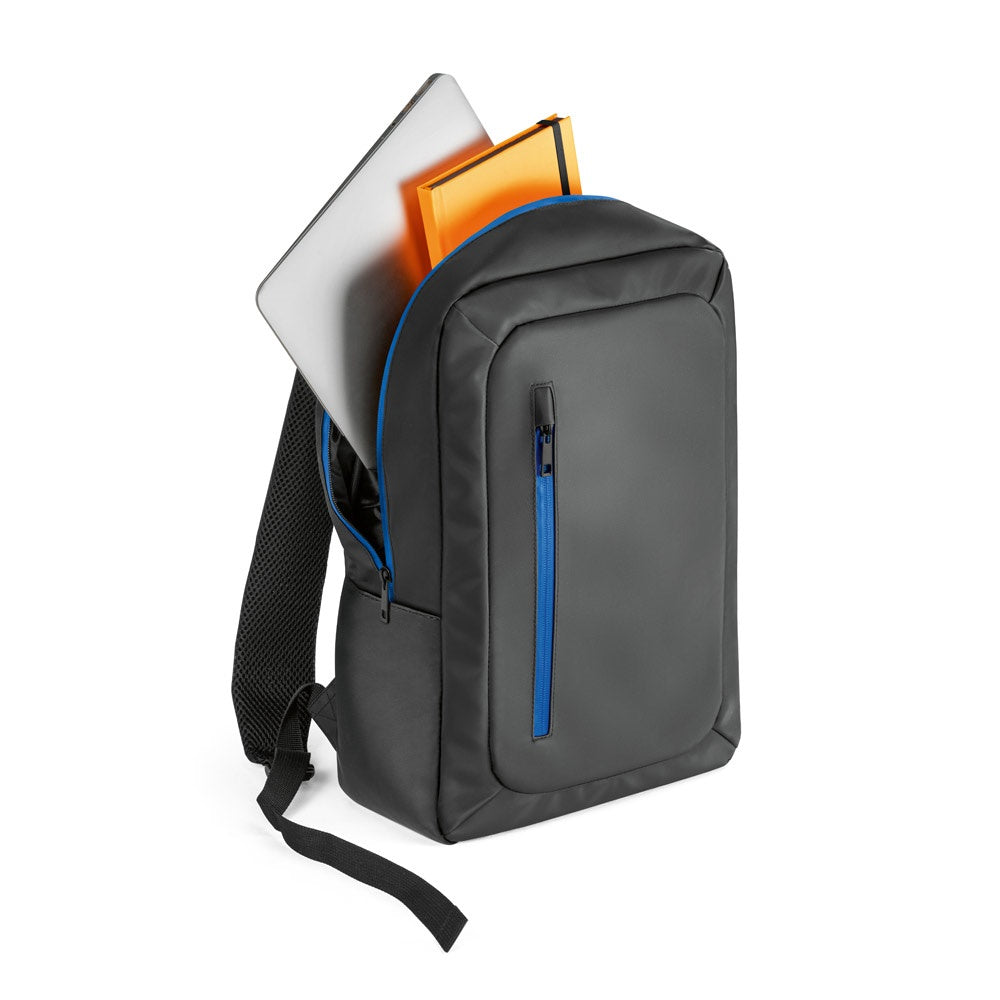 OSASCO promotional laptop bag in royal blue (detail view) with custom logo branding