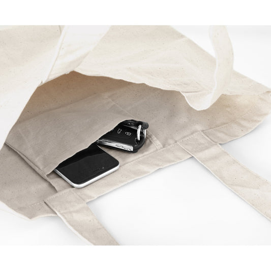 BETO promotional tote bag in light natural (detail view) with custom logo branding