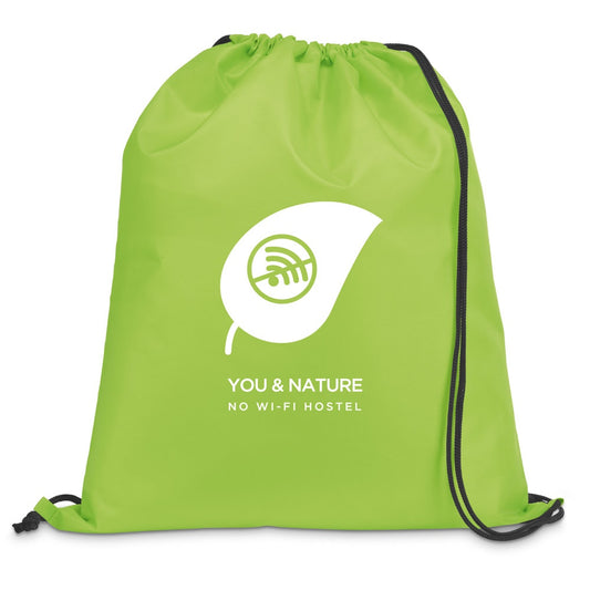 CARNABY promotional drawstring bag in light green with custom logo branding