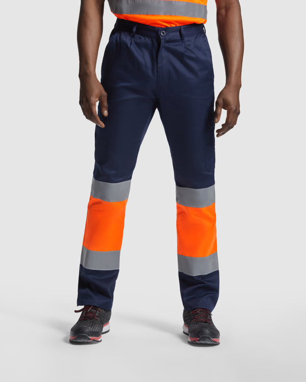 ROLY WRK NAOS Men's high-visibility trousers in lead/fluor yellow - promotional clothing printed with your company logo
