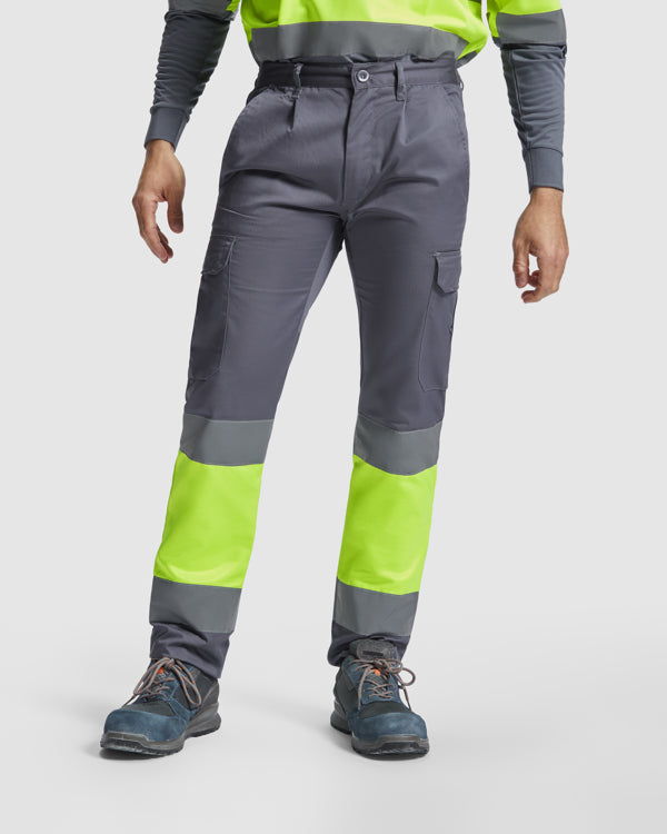 ROLY WRK SOAN Men's high-visibility trousers in lead/fluor yellow - promotional clothing printed with your company logo