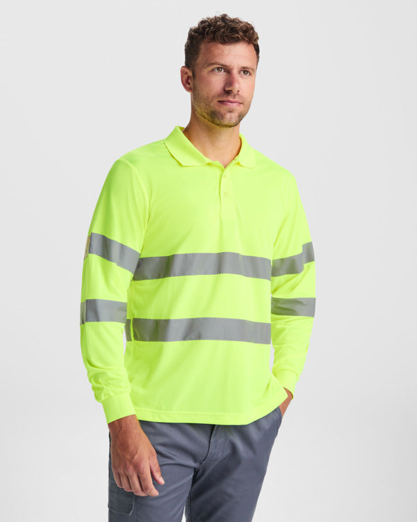 ROLY WRK POLARIS L/S Men's high-visibility long-sleeve polo shirt in fluor yellow - promotional clothing printed with your