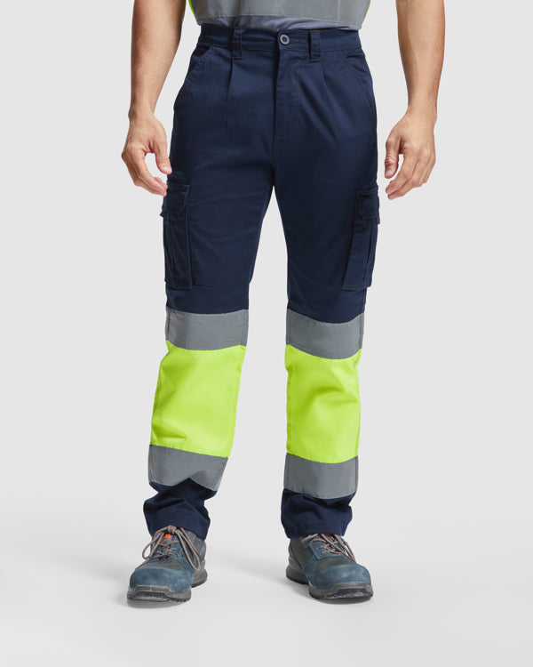 ROLY WRK DAILY STRETCH HV Men's high-visibility trousers in lead/fluor yellow - promotional clothing printed with your