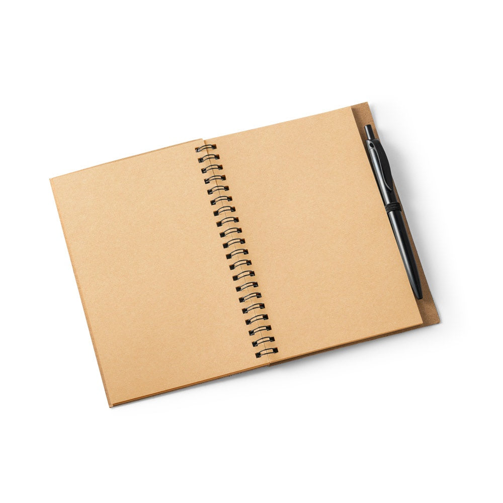 VICENTE promotional notebook in black (detail view) with custom logo branding