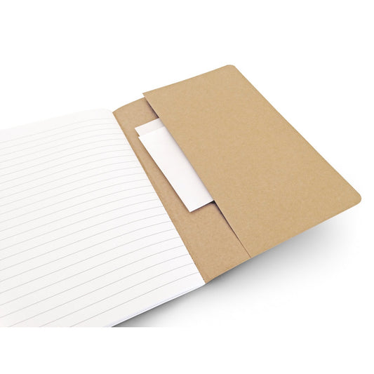 KOSTOVA promotional notebook in natural (detail view) with custom logo branding