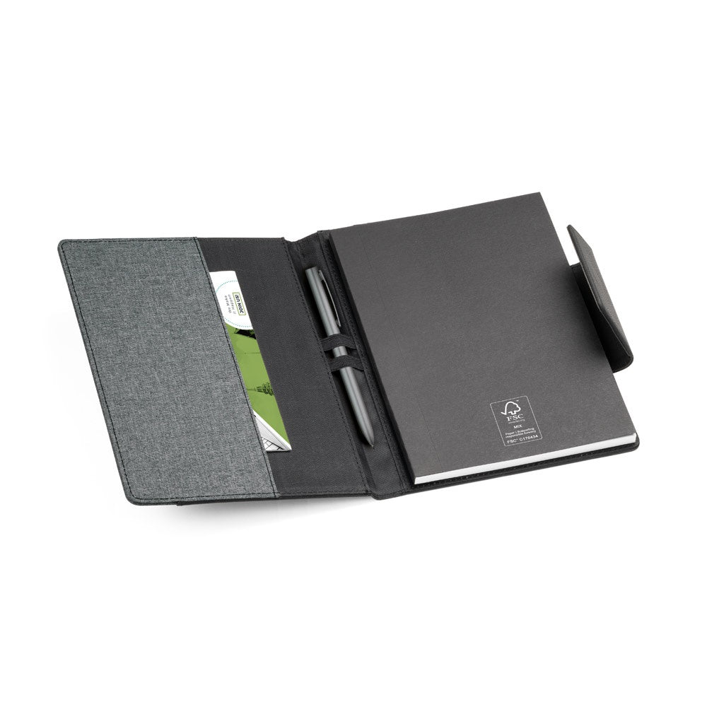 RUSSEL promotional notebook in grey (detail view) with custom logo branding