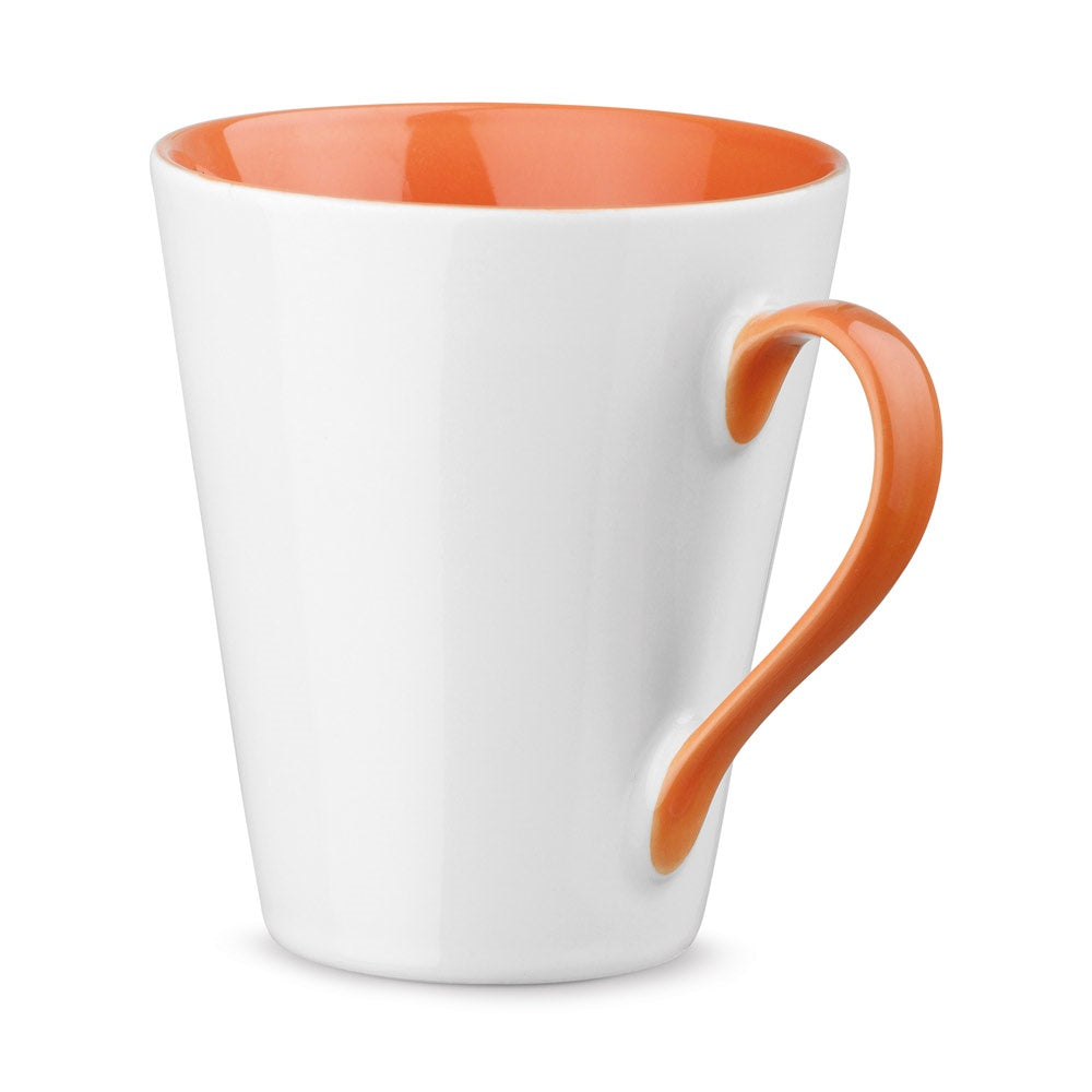 COLBY promotional mug in orange with custom logo branding