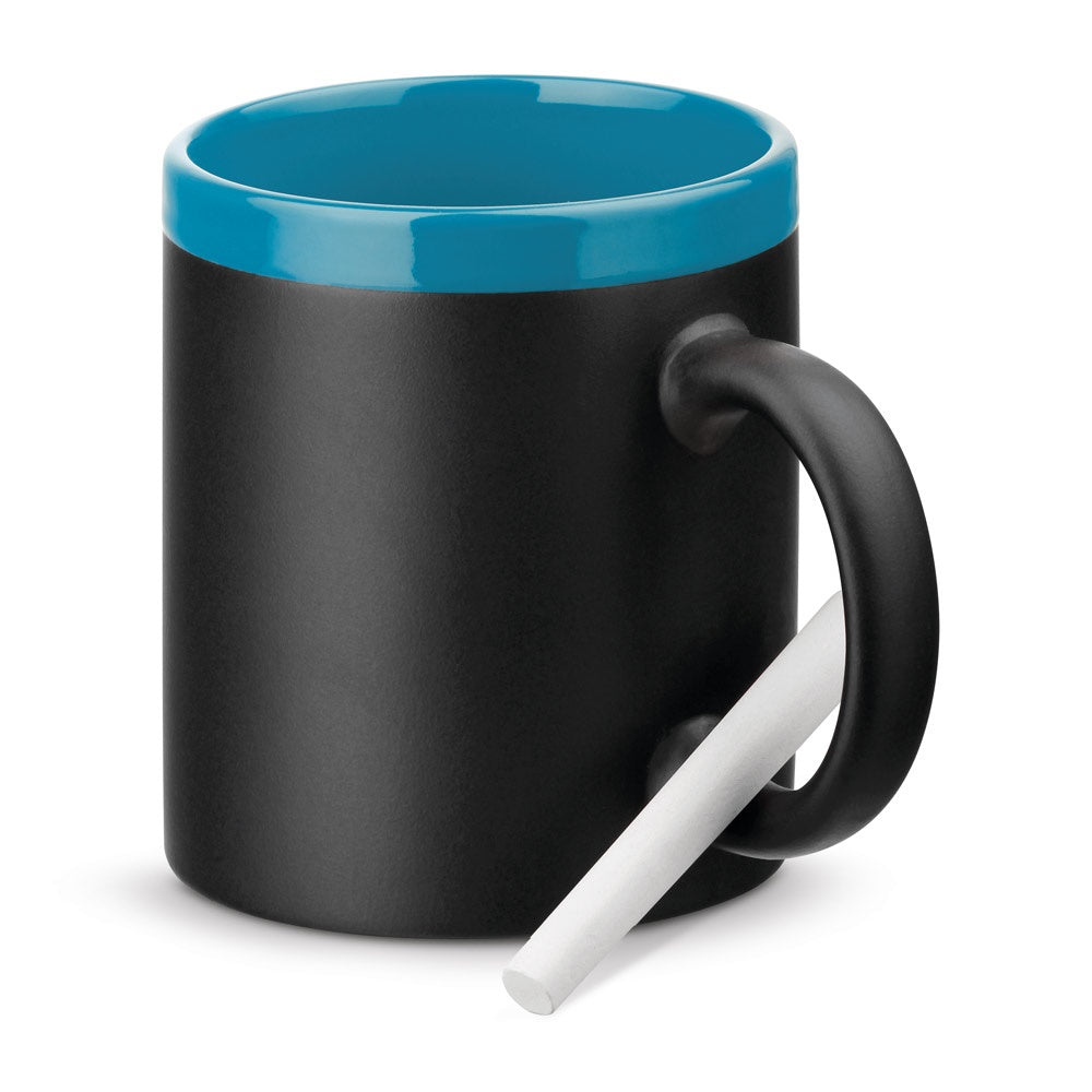 CHALKIE promotional mug in light blue with custom logo branding