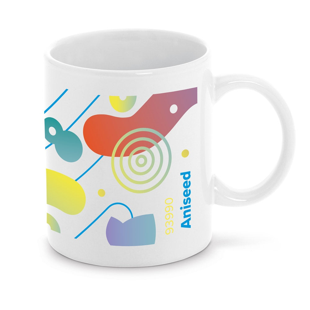ANISEED promotional mug in white with custom logo branding