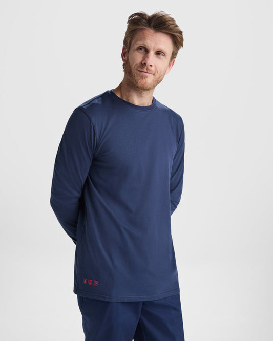 ROLY WRK DEFENDER Unisex flame-retardant long-sleeve T-shirt in navy blue - promotional clothing printed with your company