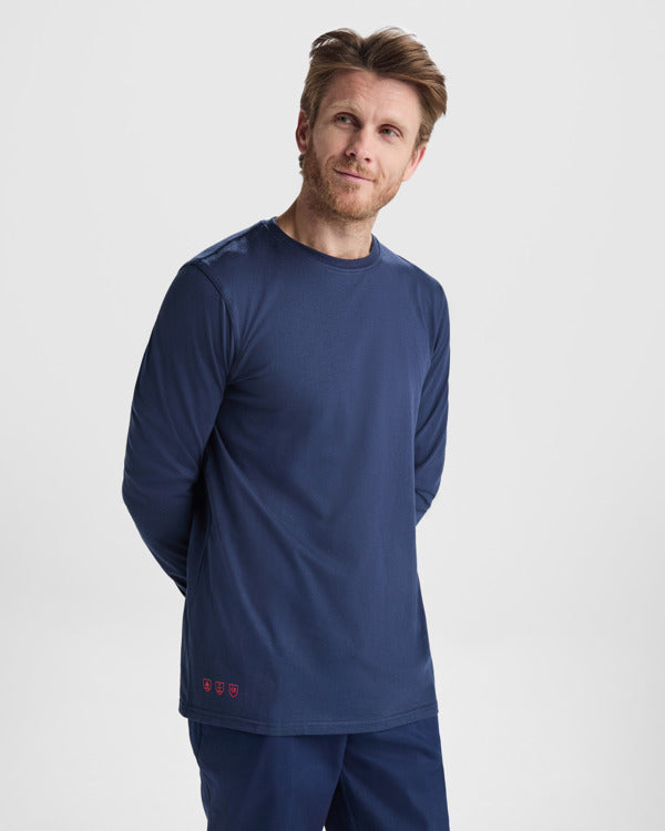 ROLY WRK DEFENDER Unisex flame-retardant long-sleeve T-shirt in navy blue - promotional clothing printed with your company