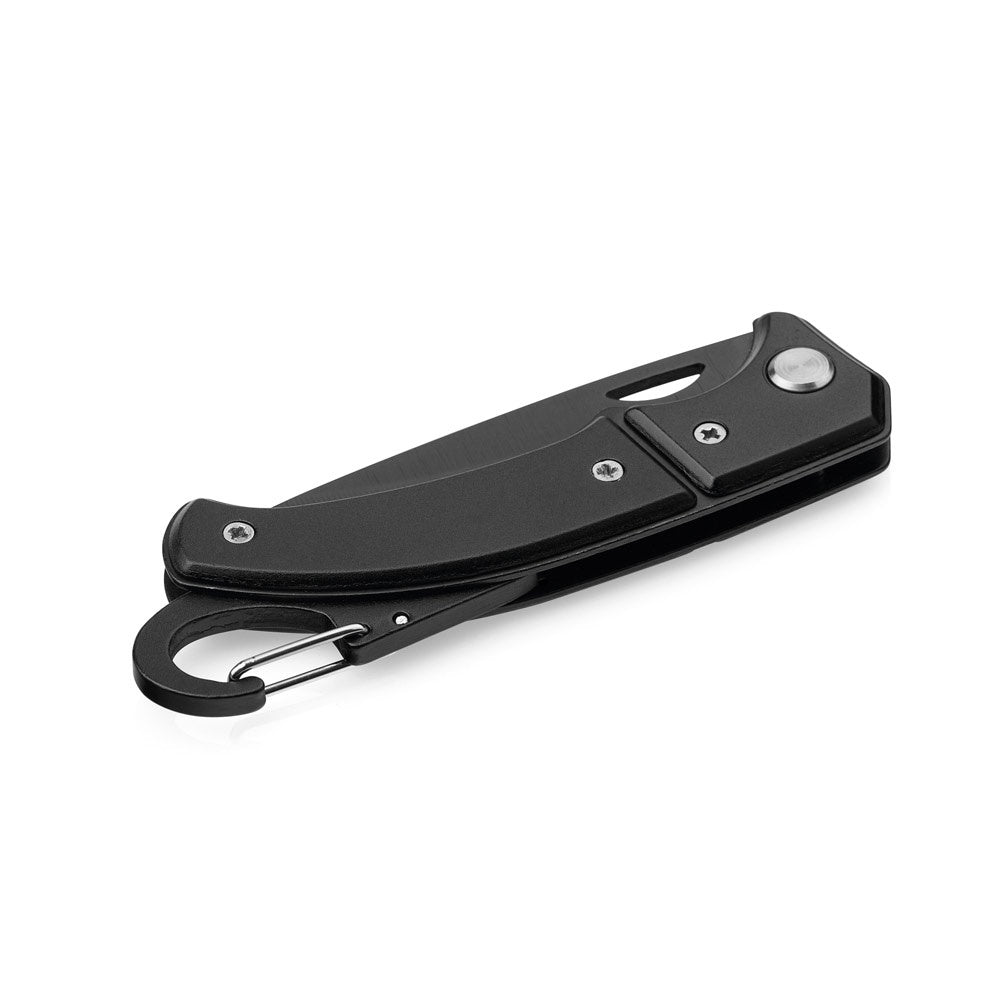 FRED promotional multi-tool in black (detail view) with custom logo branding