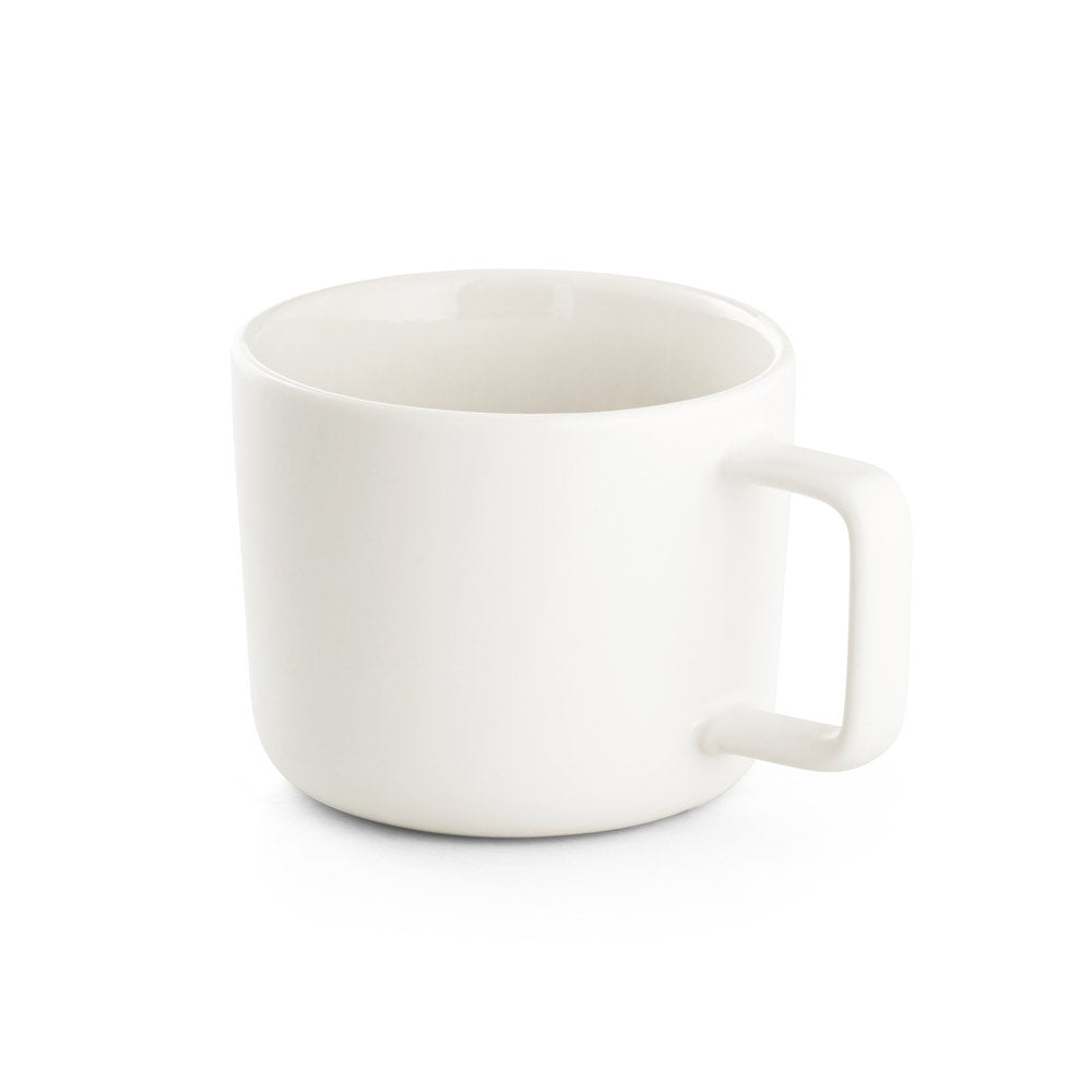 FANGIO promotional mug in white (detail view) with custom logo branding