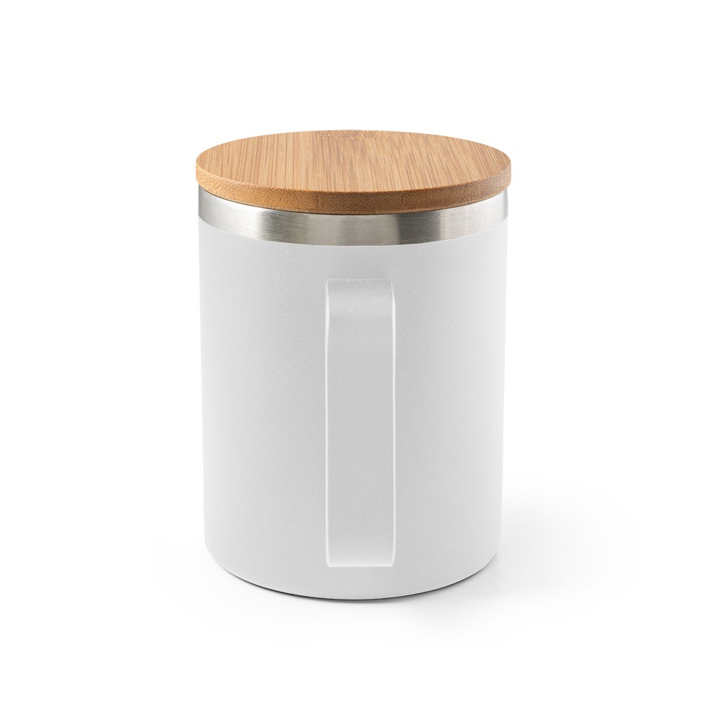 LAUDA promotional mug in white (detail view) with custom logo branding