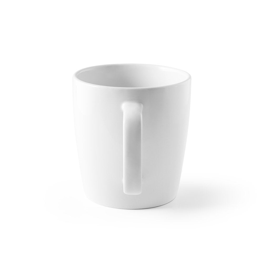 DHONI WHITE promotional mug in white (detail view) with custom logo branding