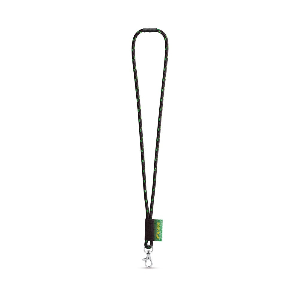 MANSFIELD promotional lanyard in black/green with custom logo branding