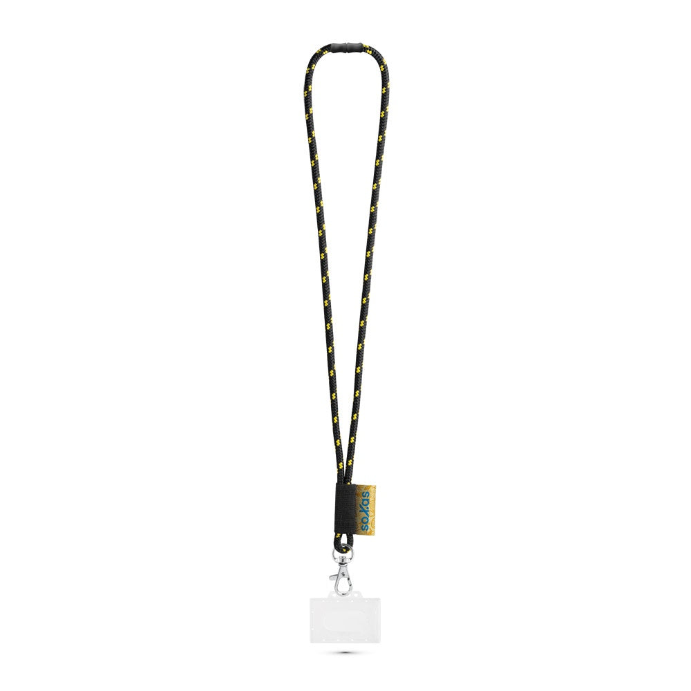 BRIDPORT promotional lanyard in black/yellow with custom logo branding