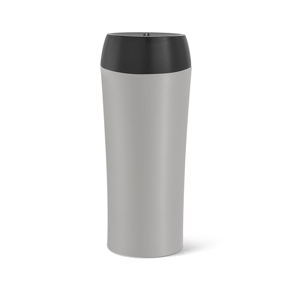 MONARDA promotional travel cup in grey (detail view) with custom logo branding