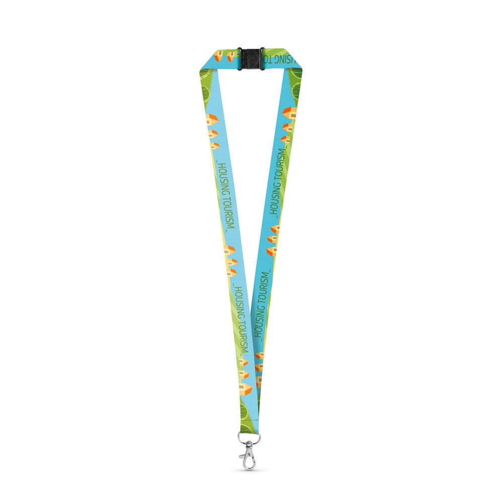 DOVER promotional lanyard in white (detail view) with custom logo branding