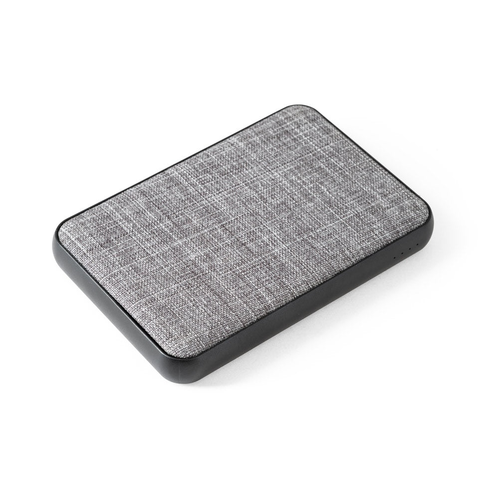 RENEWAL BATTERY promotional power bank in grey (detail view) with custom logo branding