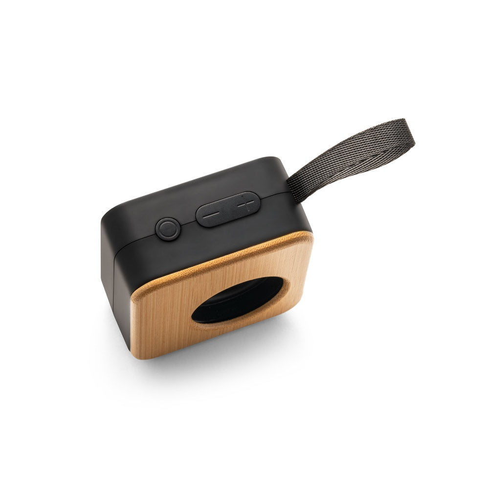 MAYER promotional speaker in black (detail view) with custom logo branding