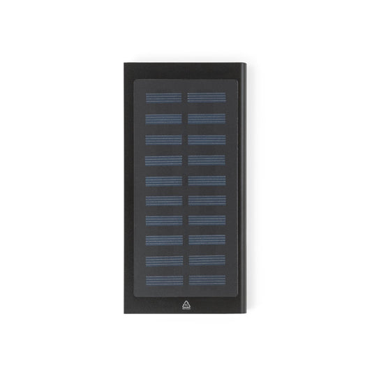 CLERK promotional power bank in black (detail view) with custom logo branding