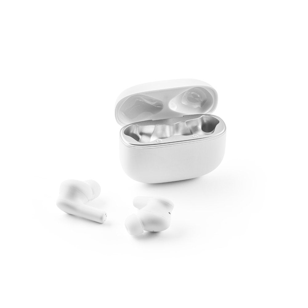 CAUBY promotional headphones in white (detail view) with custom logo branding