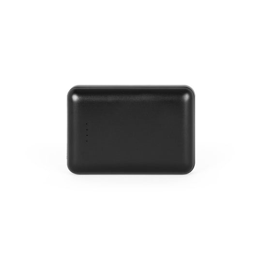 LEAKEY 10 promotional power bank in black (detail view) with custom logo branding