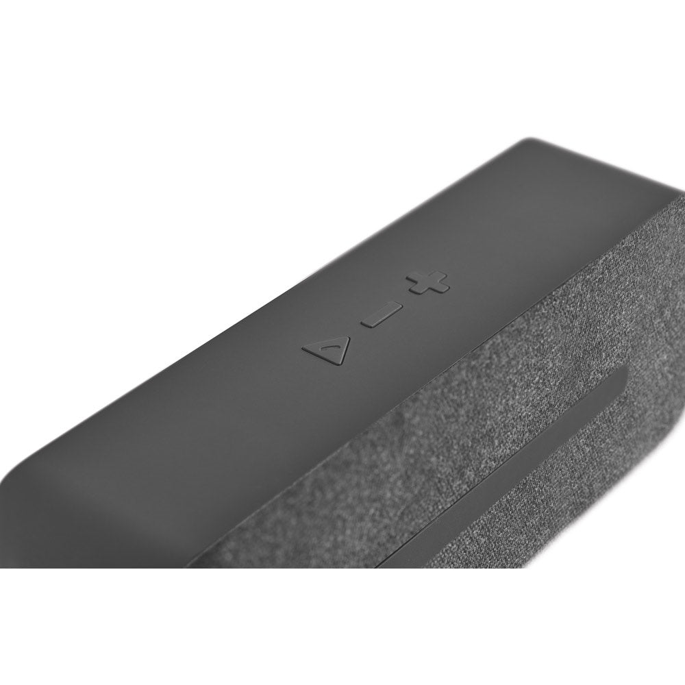 THUNDER promotional speaker in dark grey (detail view) with custom logo branding