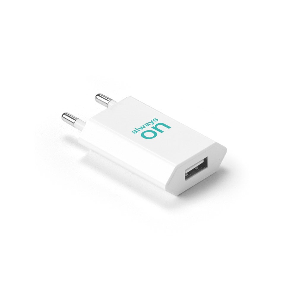 WOESE promotional power bank in white with custom logo branding