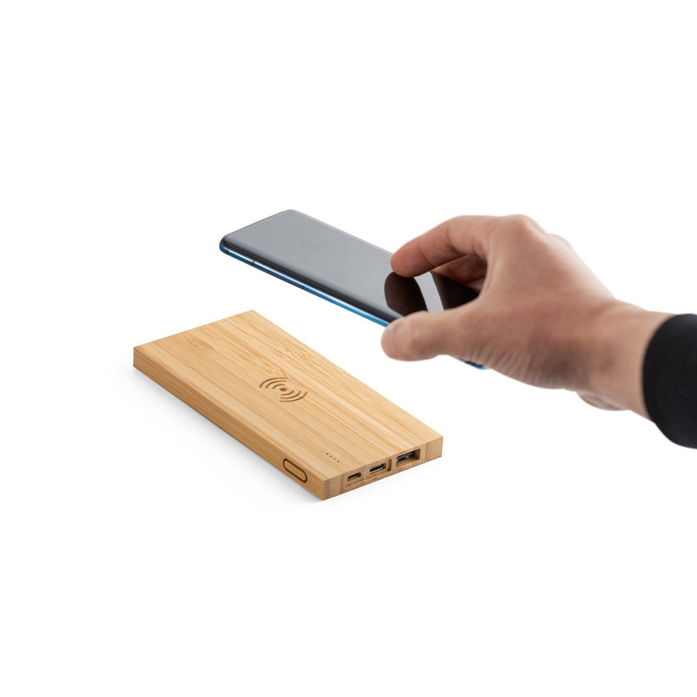 FITCH promotional power bank in natural (detail view) with custom logo branding
