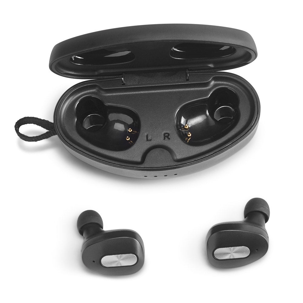 DESCRY promotional headphones in silver with custom logo branding